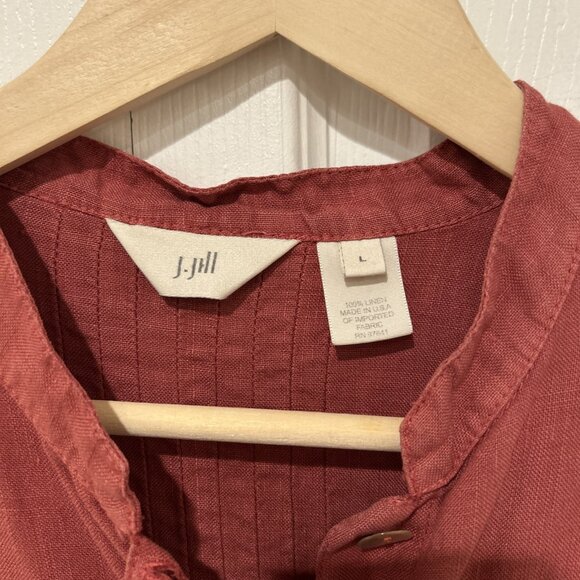 Vtg J Jill Womens Button Up Linen Blend Tunic Top Pleats Rust L Coastal Bohemian - Picture 4 of 10